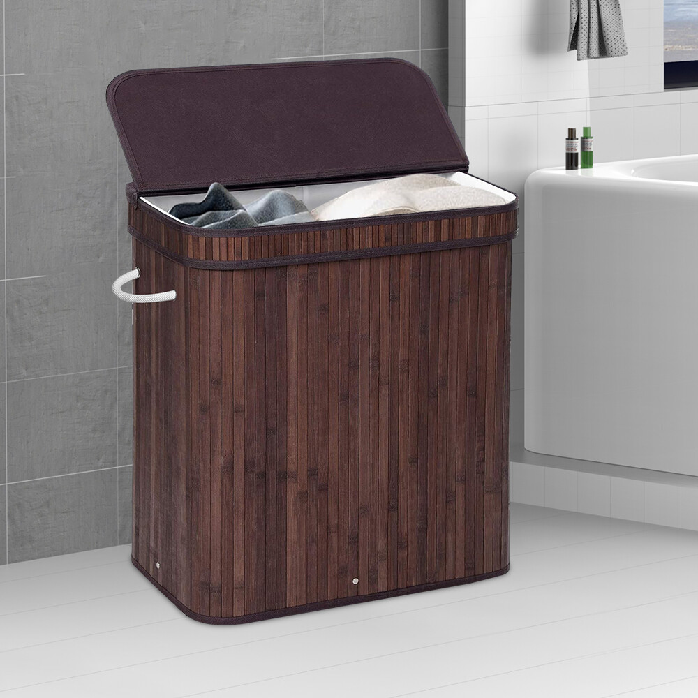 72L Laundry Hamper with Lid Folding Bamboo Laundry Basket with Removable Liner