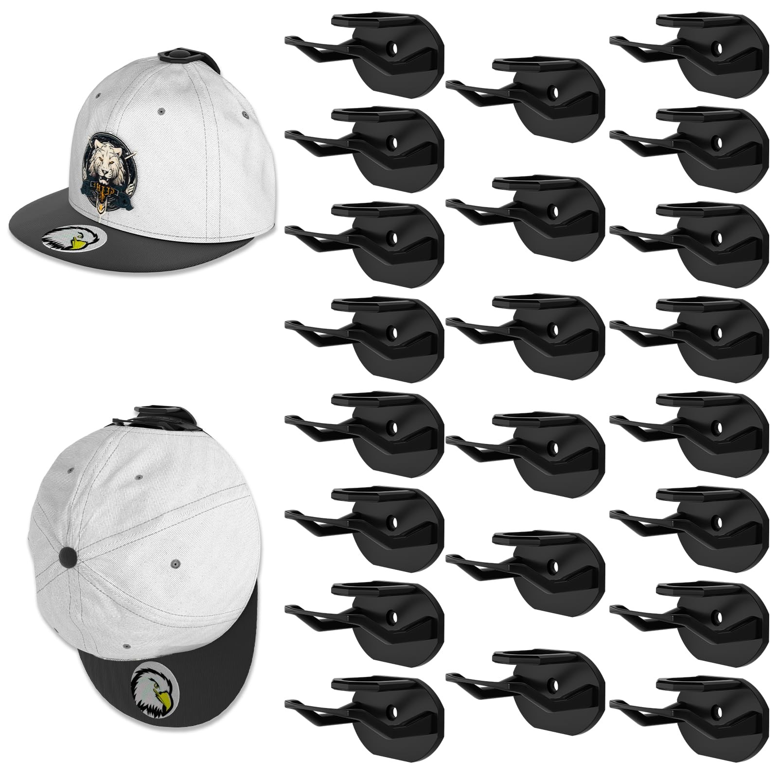 22 Pack Adhesive Hat Hooks – Strong Wall Rack for Baseball Caps and Organizers