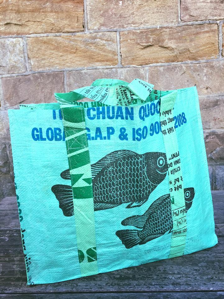 Recycled Budget Jumbo Grocery Bag made from Fish Feed Bags Fair Trade Cambodia