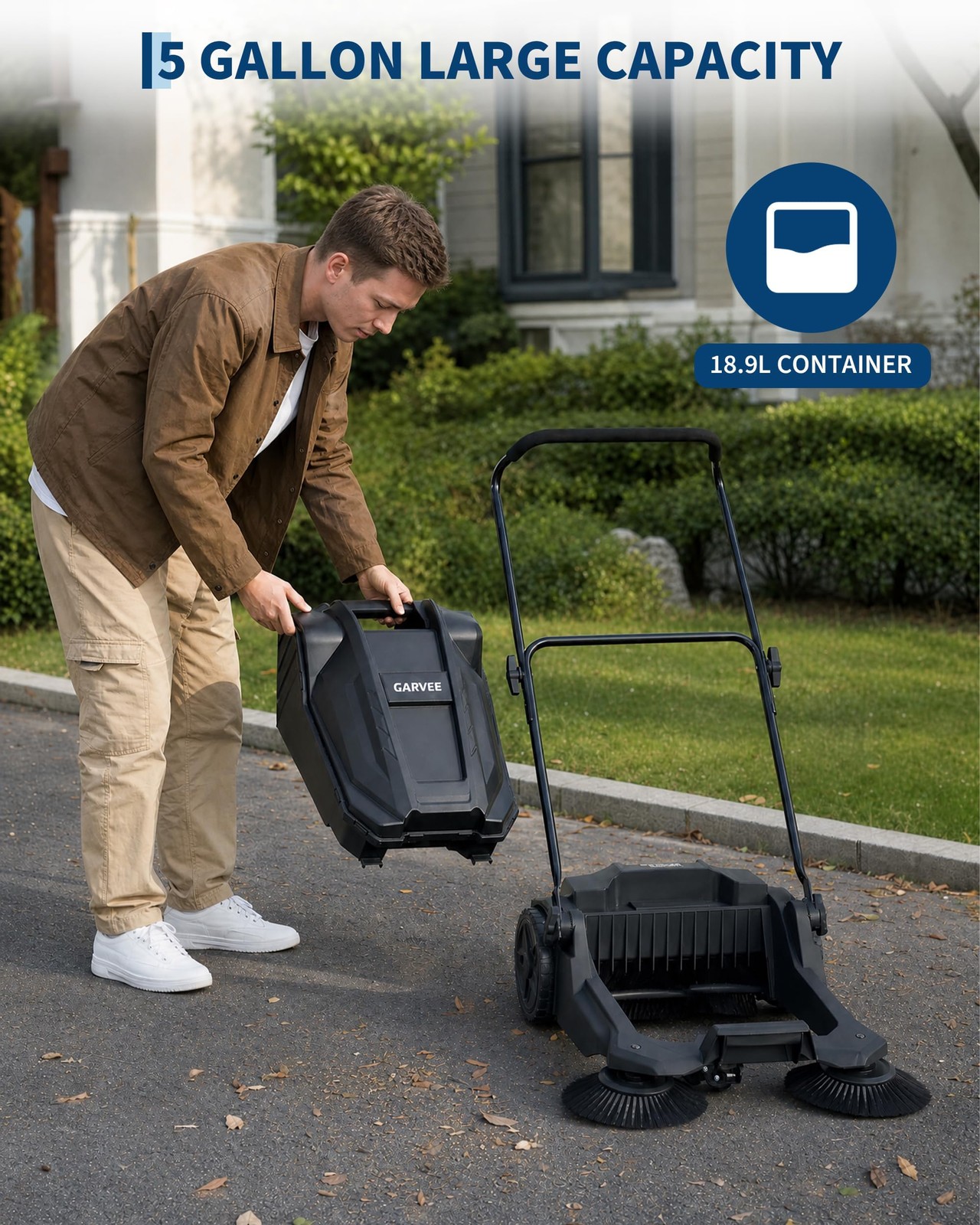 Walk Behind Outdoor Hand Push Floor Sweeper 25.6 In Wide Heavy Duty Yard Sweeper