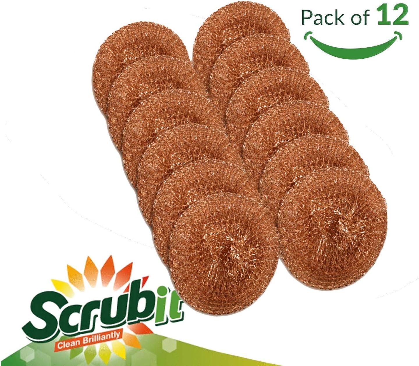 12 Pack Copper Coated Scourers By “ Scrubber Pad Used For Dishes Pots Pans And O