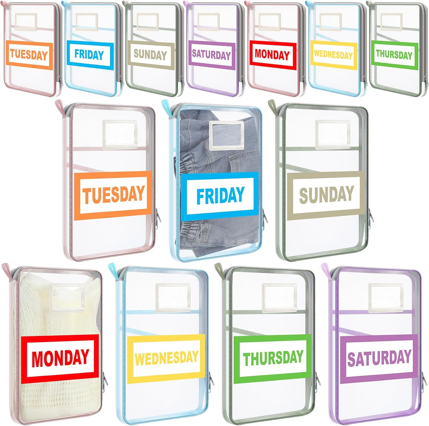 14 Pack Packing Cubes for Travel Days of Week Packing Cubes with Labels Clear Zi