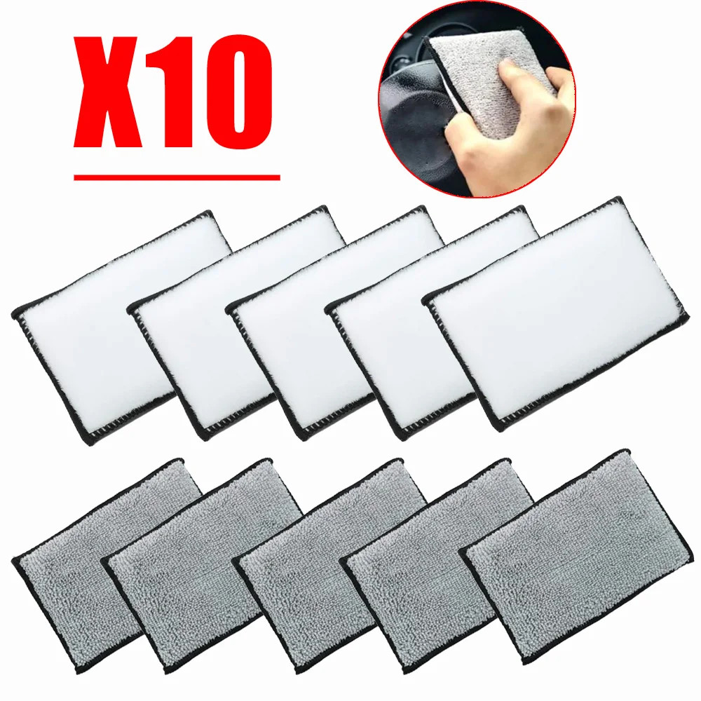 Dual-Sided Microfiber Scrubbing Sponge for Car Leather Cleaning and Detailing