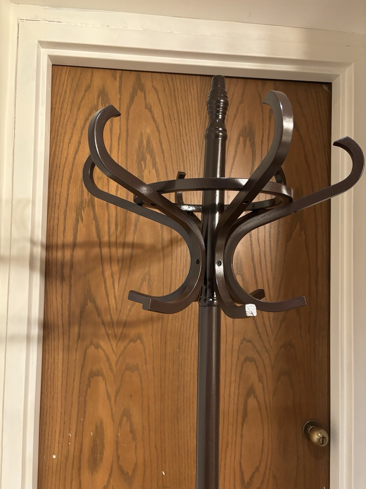 Free Standing Coat Rack Rotating Umbrella Stand Walnut Colored Solid Wood