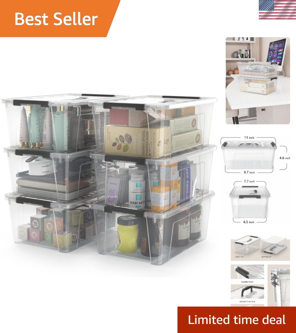 Minimalist Clear Storage Boxes 6-Pack – 5-Litre Capacity with Lockable Lids