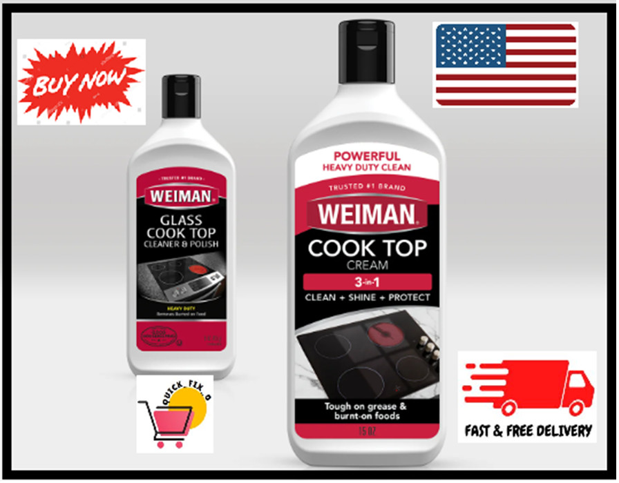 Weiman Glass Cooktop Heavy Duty Cleaner & Polish – Shines and Protects Glass/Cer