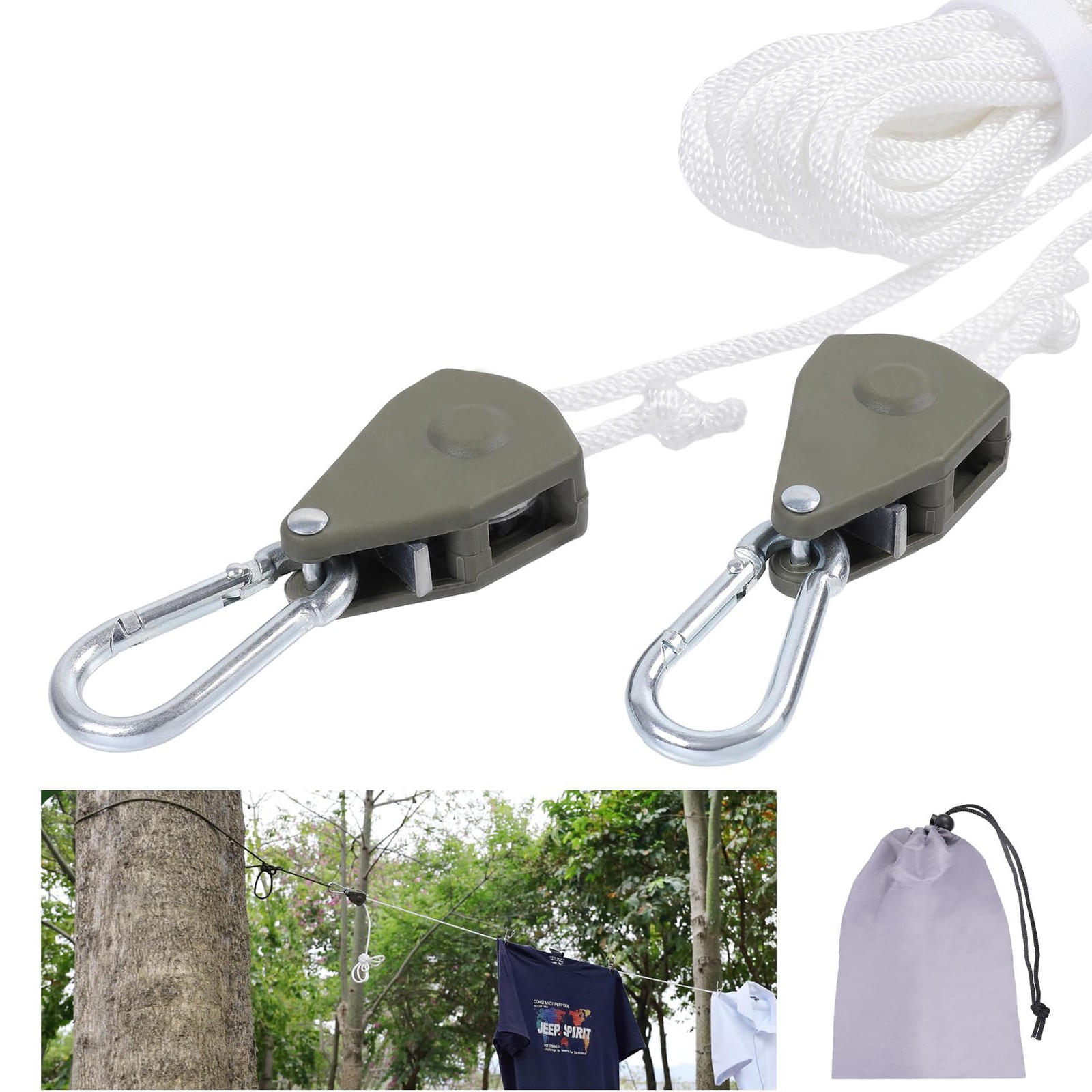 Camping Clothesline 19Ft Portable, Heavy Duty Rope With Carabiner