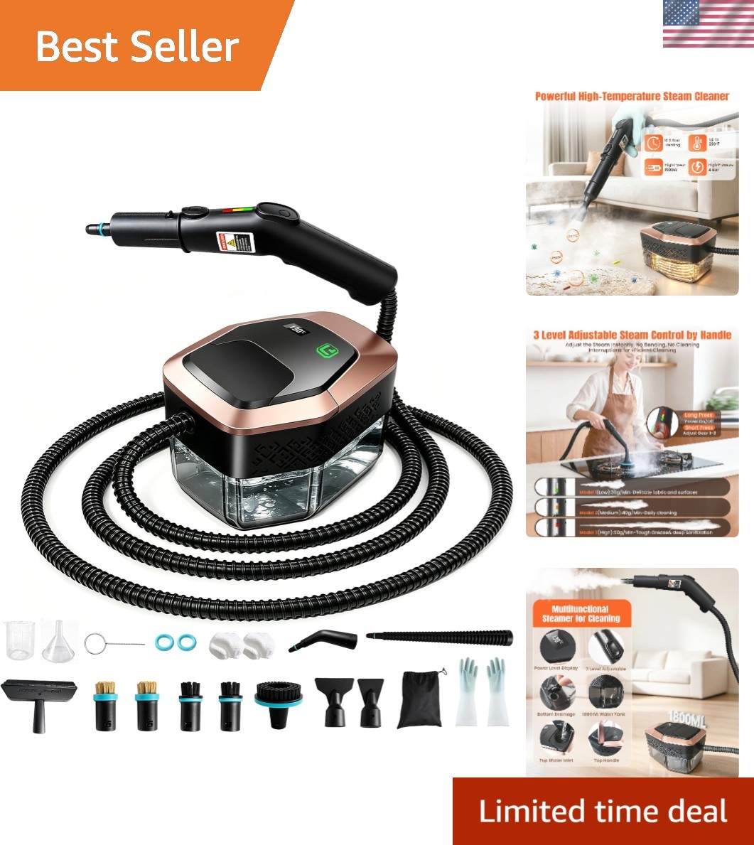Steam Cleaner for Home & Car, 3-Level Adjustable Steamer for Cleaning, 15s He…