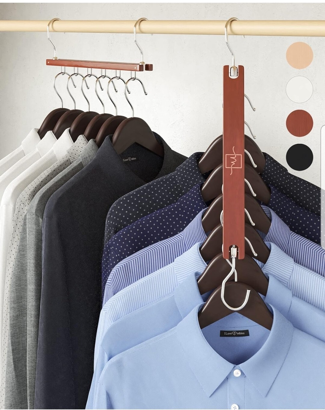 2X Space Saving Hangers Natural For Closet Organizer 4 Pack Wood Shirt Moralve