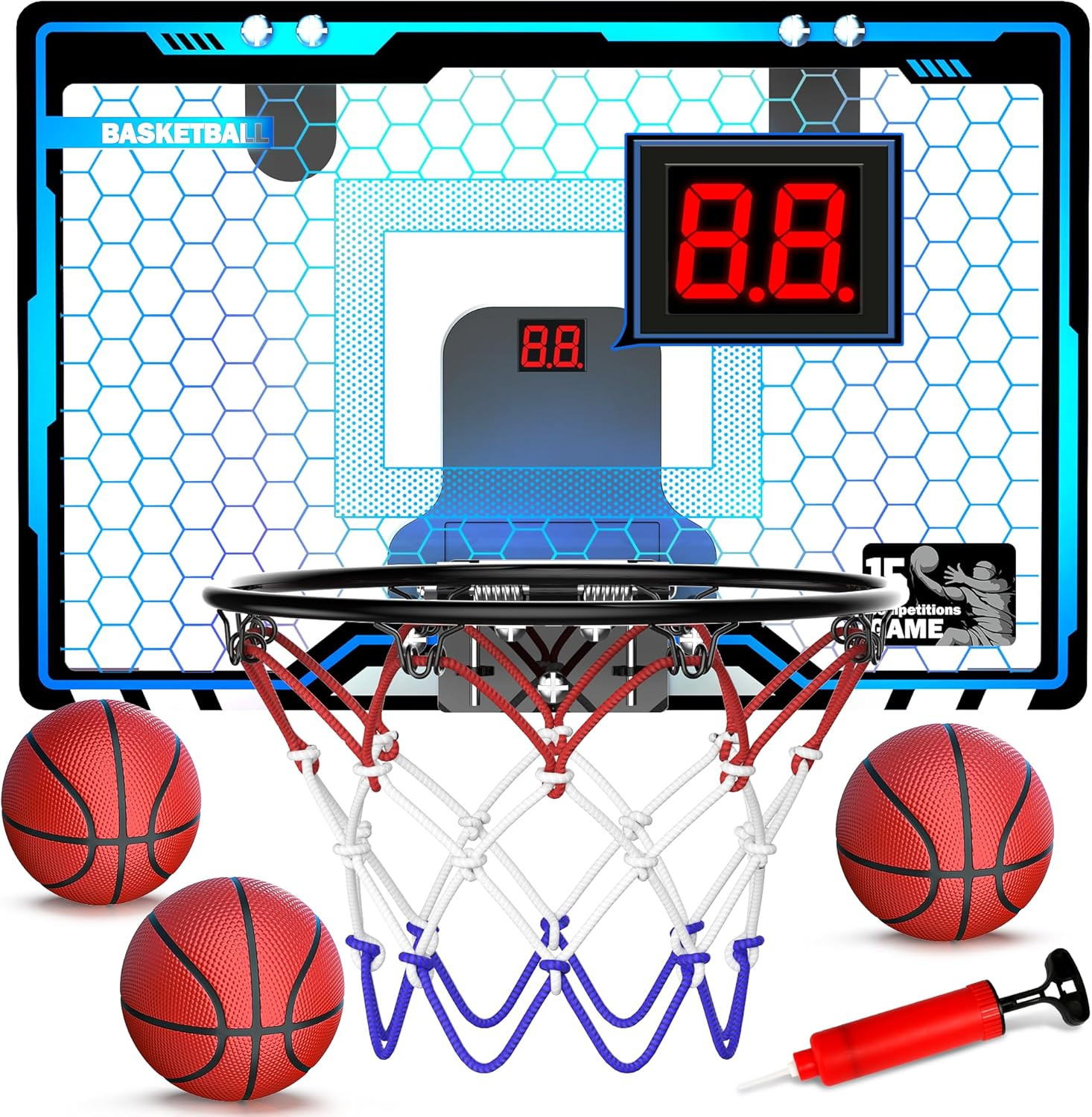 HopeRock Indoor Mini Basketball Hoop for Kids, Hoops Over The Blue