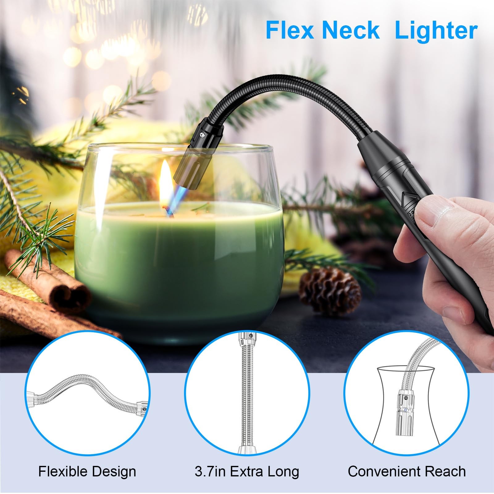 TOPKAY Torch Lighter Refillable Butane Long Flexible One Size, Black