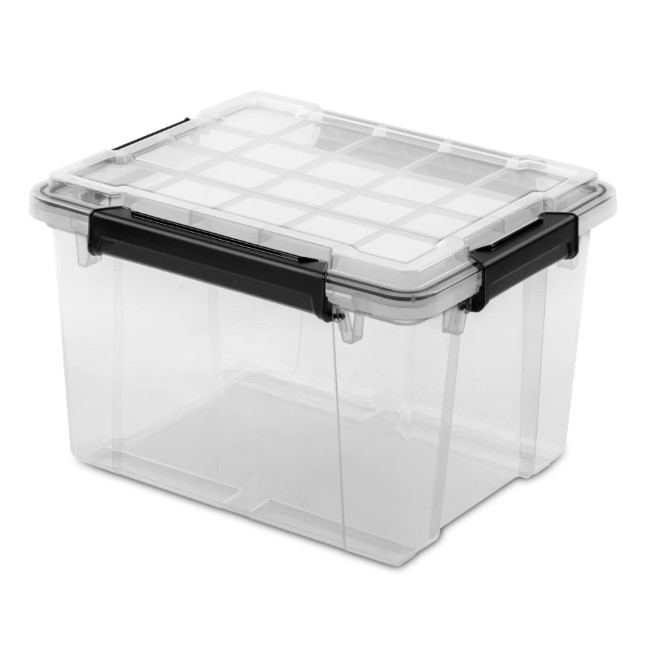 4 Pack Sterilite 34 Qt Gasket Storage Box Clear Plastic Bin w/ Lid Black