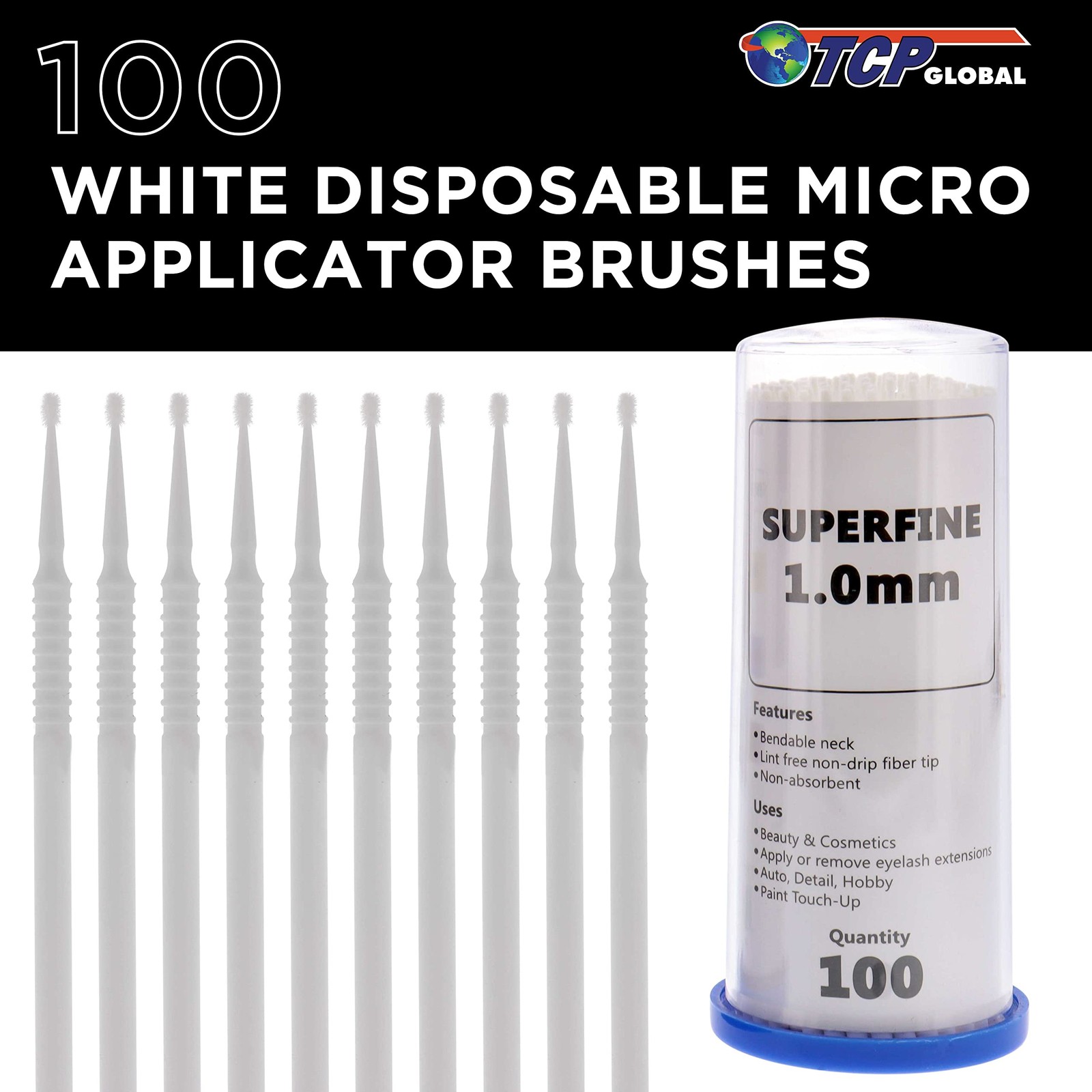 100 Paint Touch Up Brushes, Disposable Micro Brush Applicators, White with Fi…