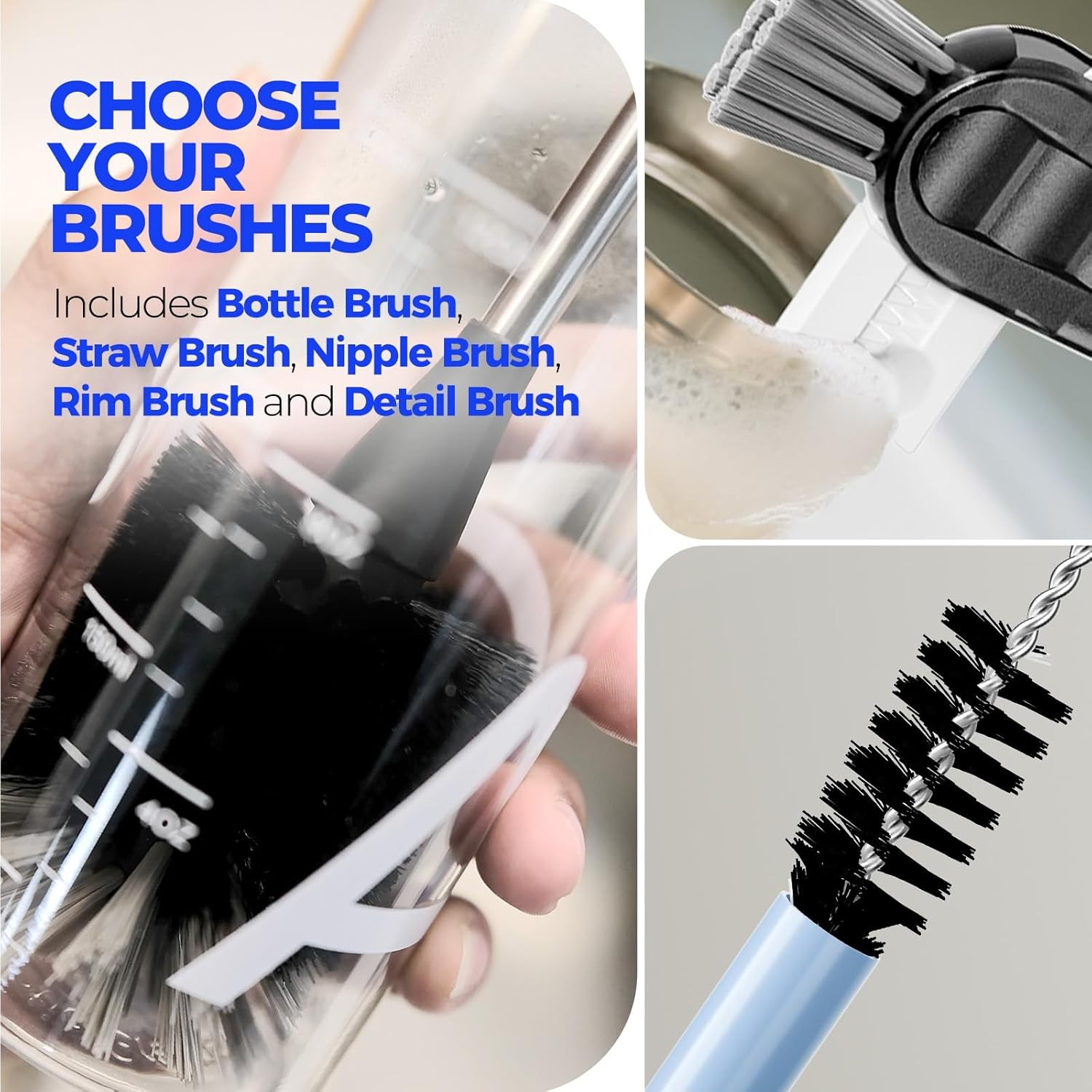 6 Pack Bottle Brush Set 14″ Stainless Steel Straw Cleaner Dishwasher Antistatic