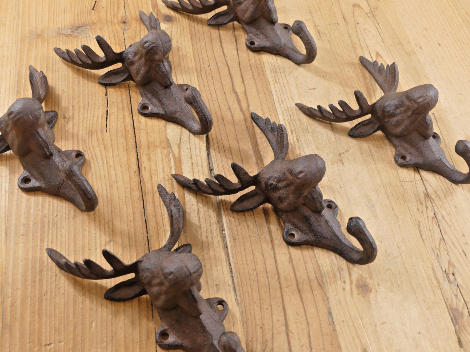 6 Rustic Elk Deer Moose Head Hooks Cast Iron Coat Hook Rack Restoration Hat