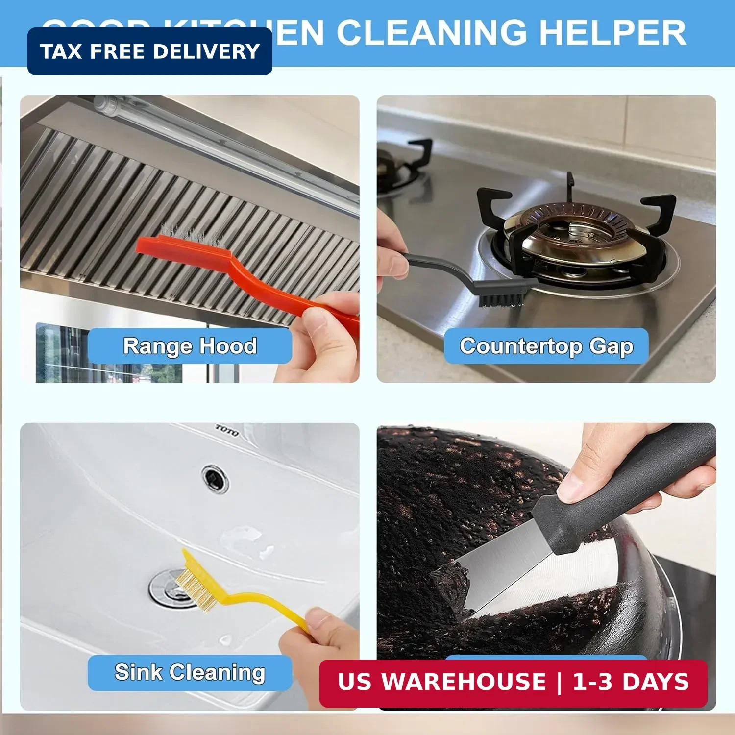 11Pcs Crevice Cleaning Brush Set, Hard Bristle Cleaning Supplies for Kitchen, Ba
