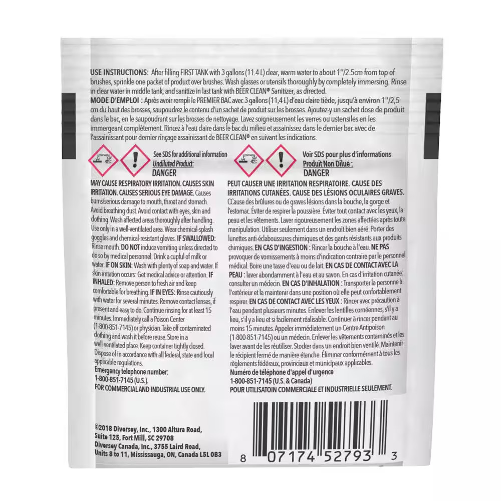 0.5 Oz. Packet, Beer Clean Glass Cleaner, Powder, (100/Carton)