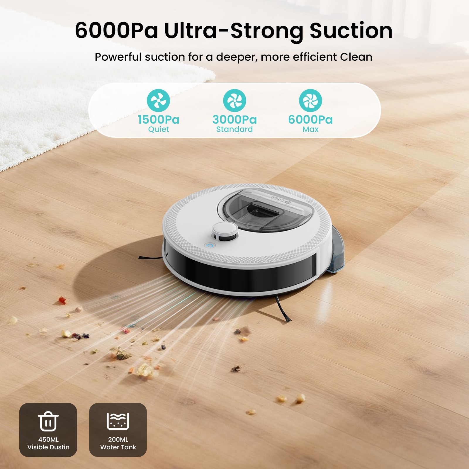 Lefant M330S LiDAR Navigation Robot Vacuum and Mop 450ml Visible Dustbin White