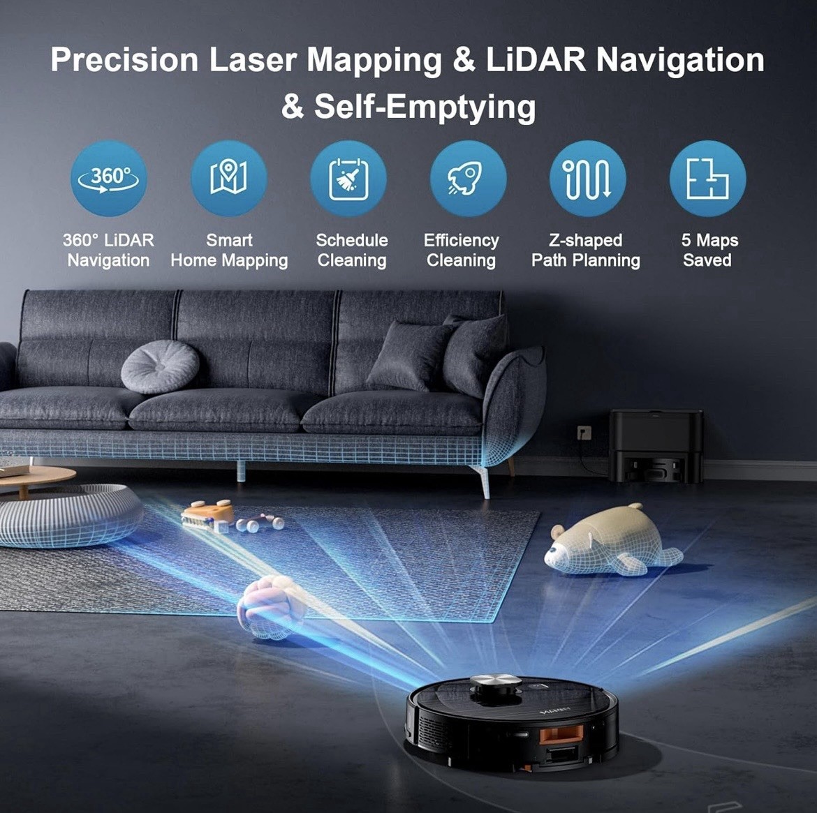 MAMNV D13S MAX LiDAR Laser Mapping Self-Emptying Robot Vacuum Mop 160min