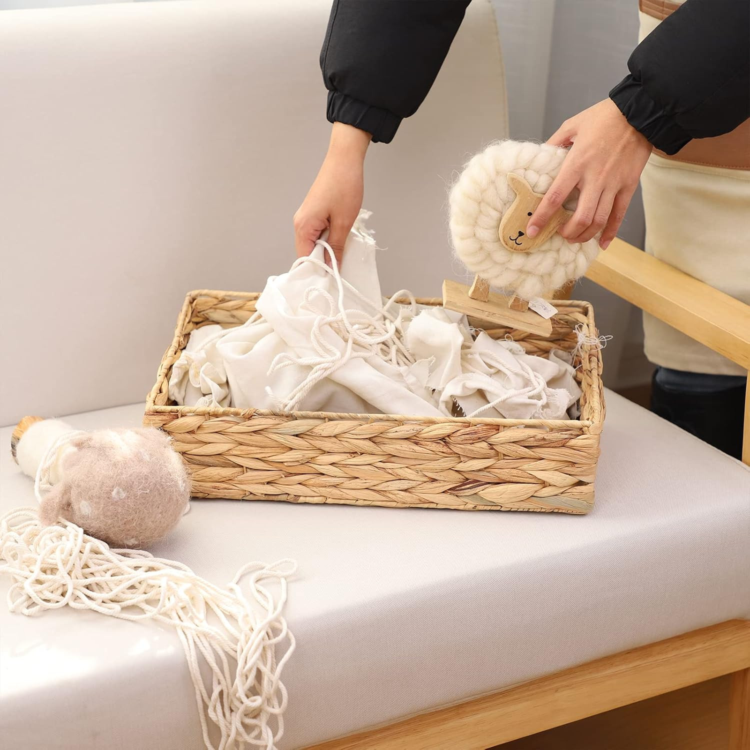 Hand Woven Water Hyacinth Trapezoid Baskets for Home Organization