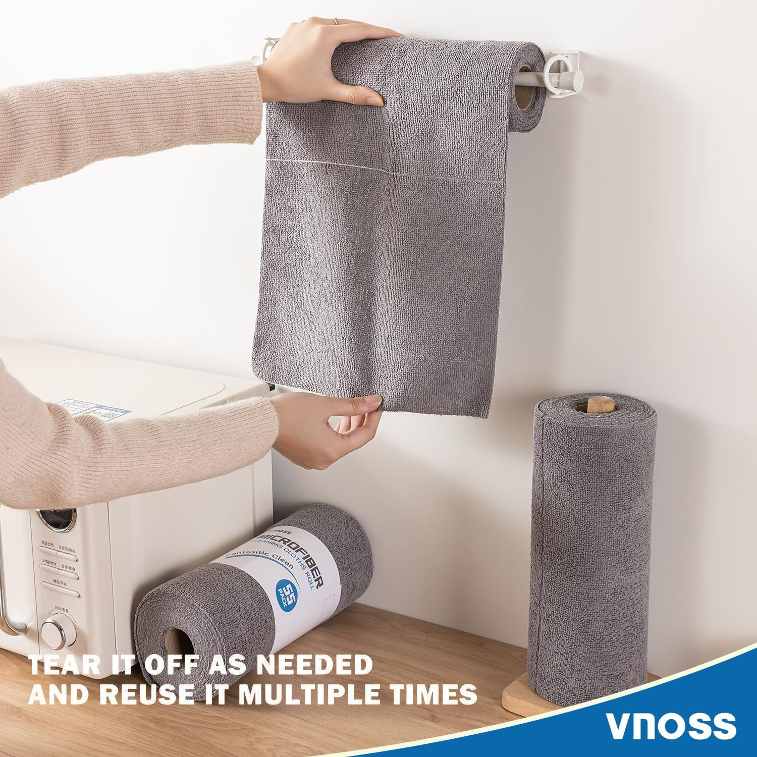 55 Pack Microfiber Cleaning Cloth Roll, Tear Away Reusable Towels, 11″ X 9″, Ult