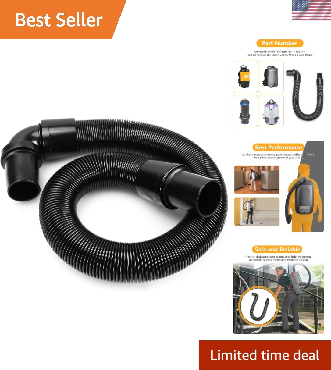 High-Performance Adjustable Vacuum Hose – Fits ProTeam Super Coach & Others