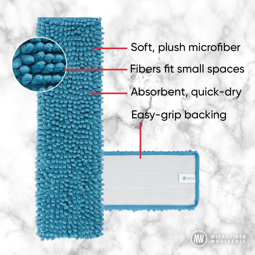 18″ Chenille Mucho Mop Pad – 2 Pack, Reusable & Washable Microfiber Mop Pads, Co