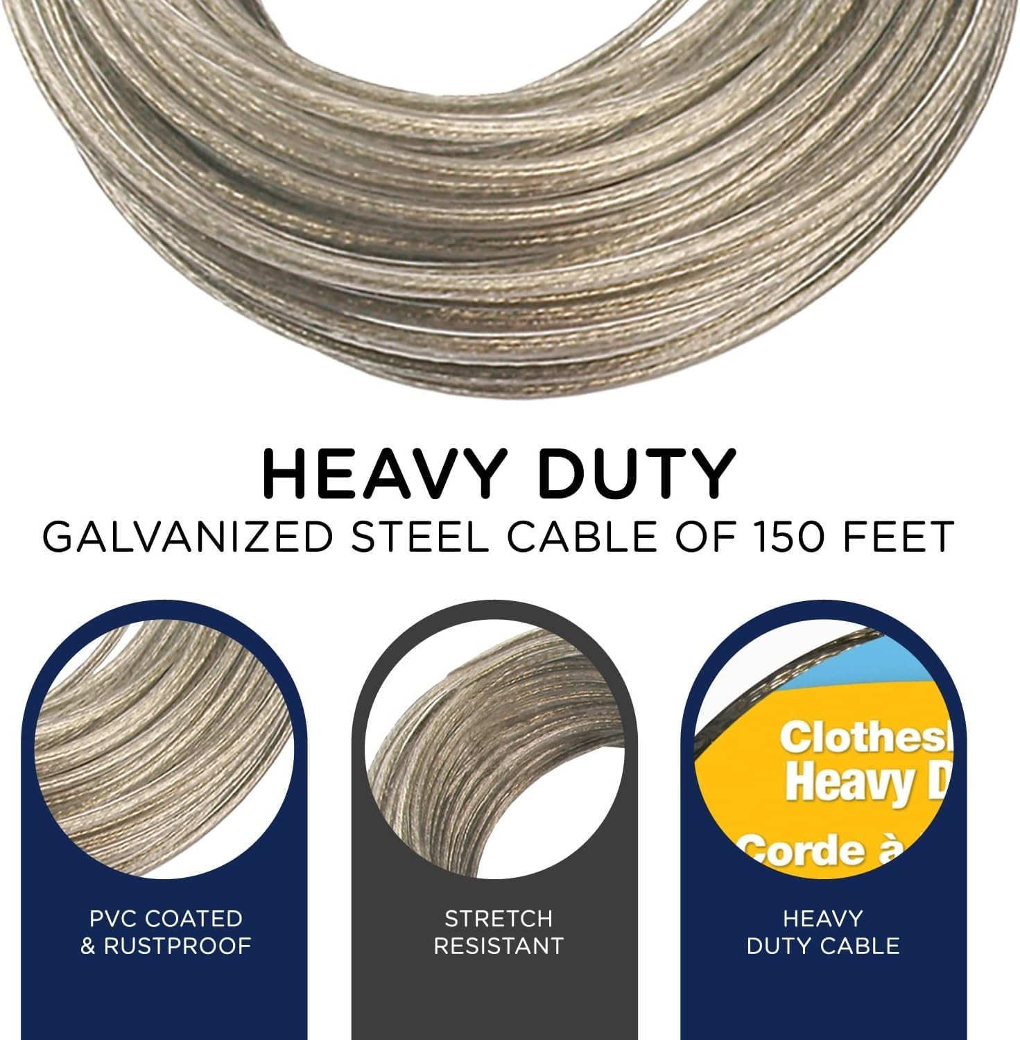 Strata 150 Feet Clothesline Outdoor Heavy Duty Galvanized Wire Steel Cable, Gold