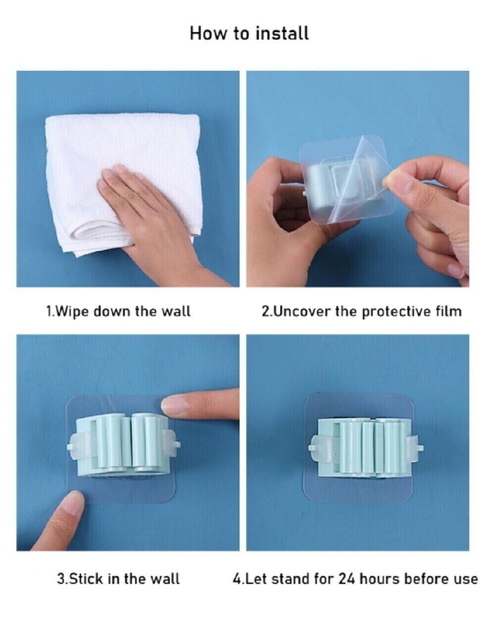 4Pcs Wall Mount Mop Holder Broom Holder and Garden Tool Garage Organizer Mop