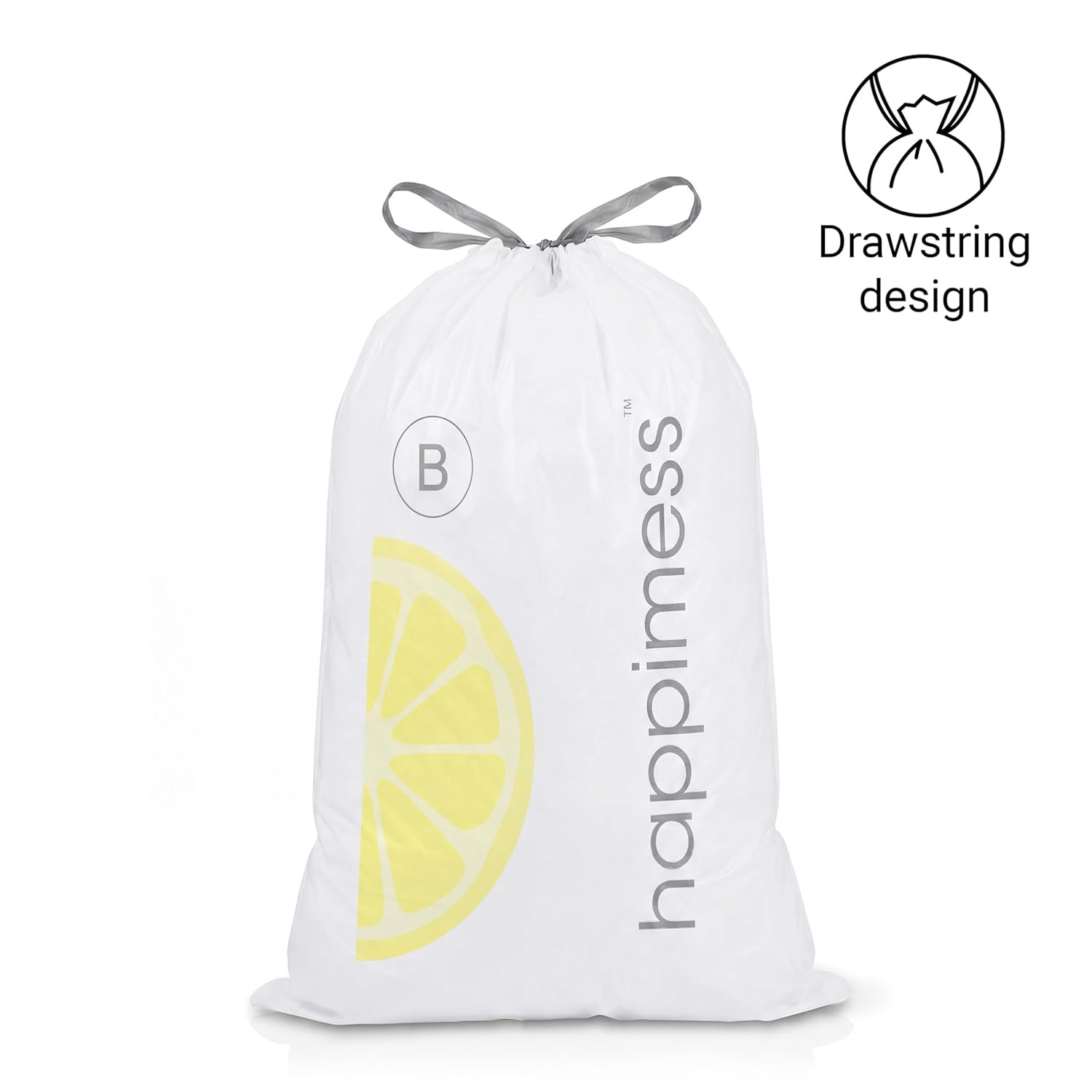 5.3 Gallon (20L) Drawstring Trash Bags, Lemon Scent, White, Heavy Duty MDPE Line