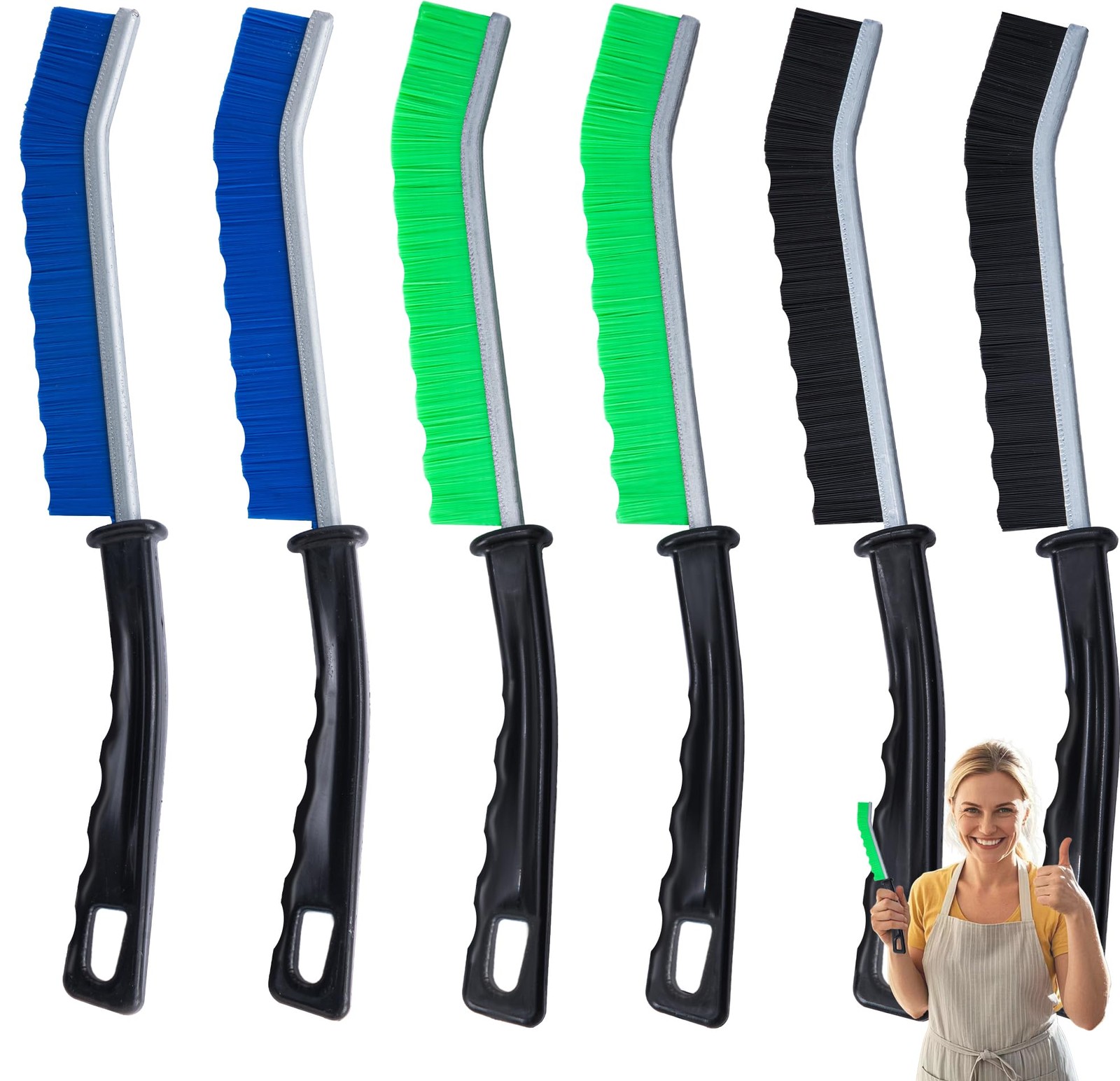 6-Pack Hard Bristle Crevice Cleaning Brush, Best Tool for Black, Blue, Green