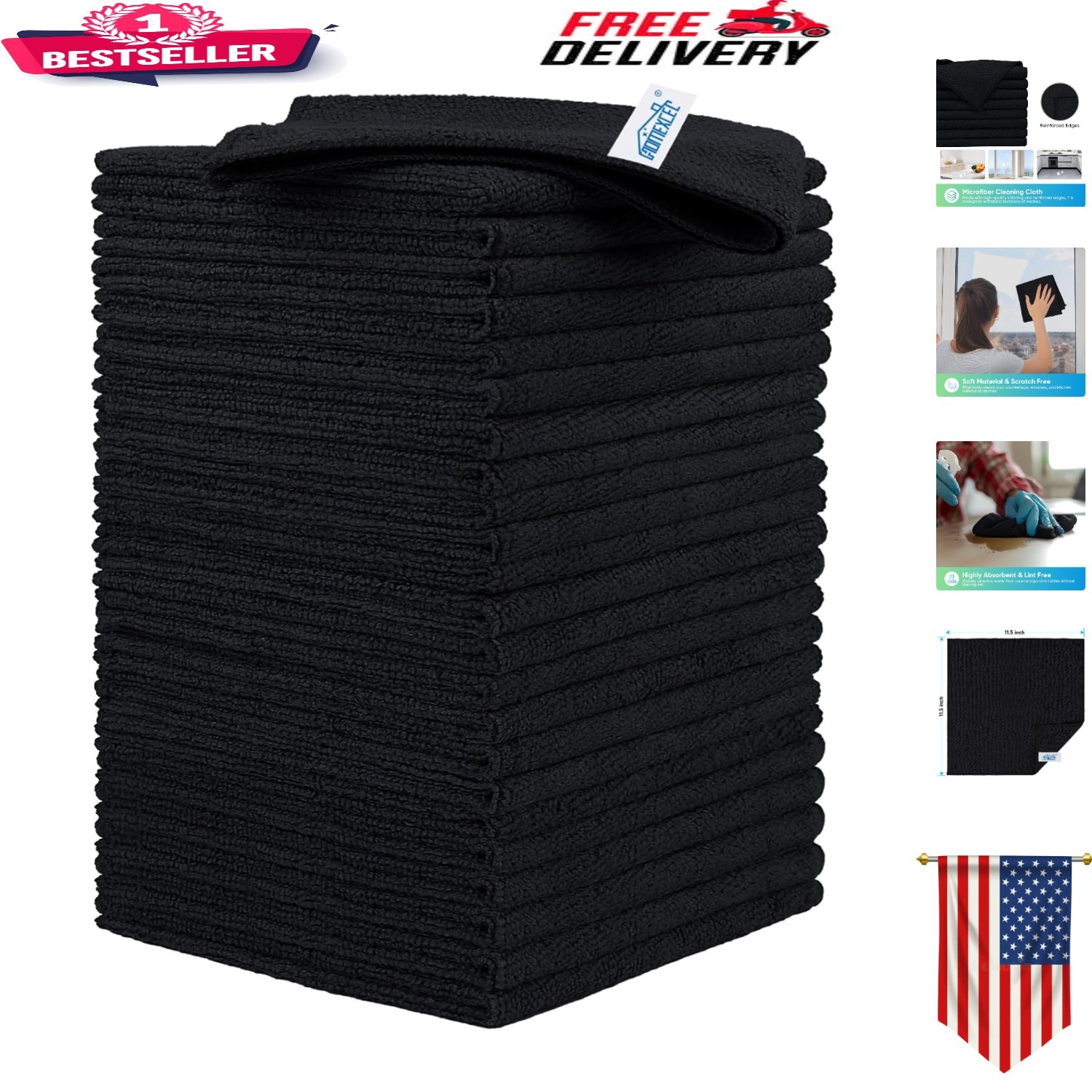 Effortless Cleaning with 24 Pack Micofiber Towels – Efficient 11.5”x11.5” Rags