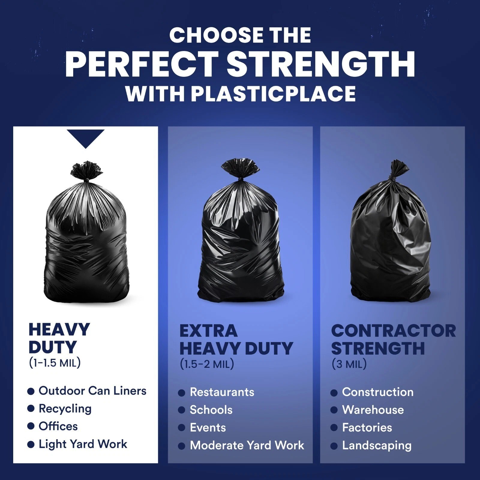 Plasticplace 55-60 Gallon Trash Bags, 1.0 Mil – Black, Case of 100