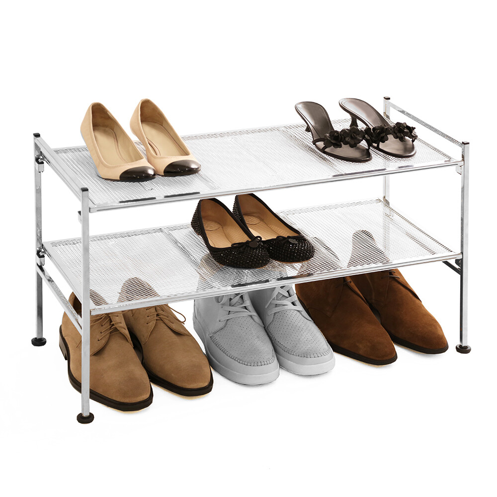 Seville Classics 2-Tier Metal Mesh Stackable Utility Shoe Rack