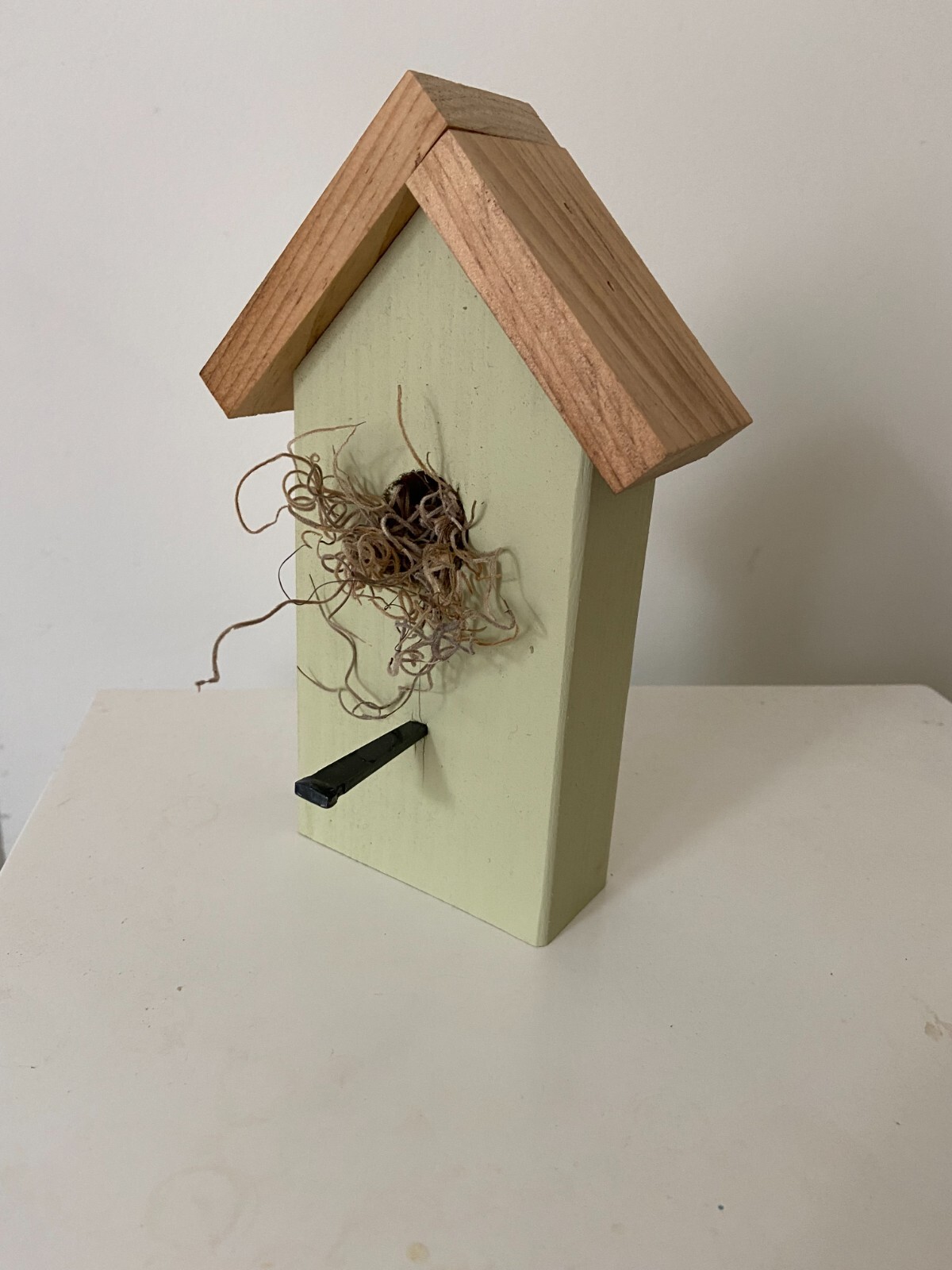 Wooden Bird House Rustic Painted Mint Green Decor Handmade 7 3/4″ Tall Sturdy