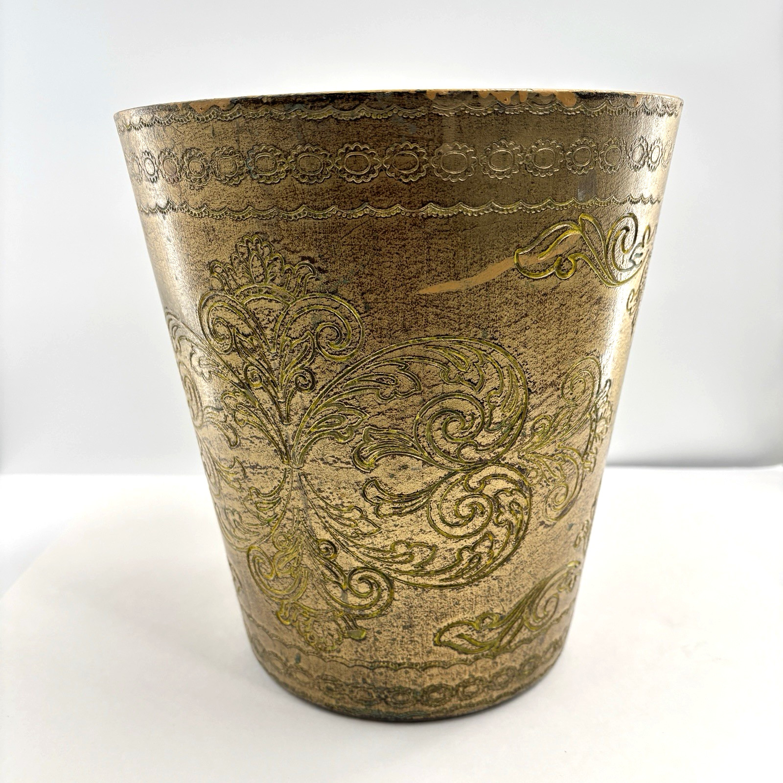 Vintage Italian Florentine Gilt Gold Plastic Wastebasket Italy