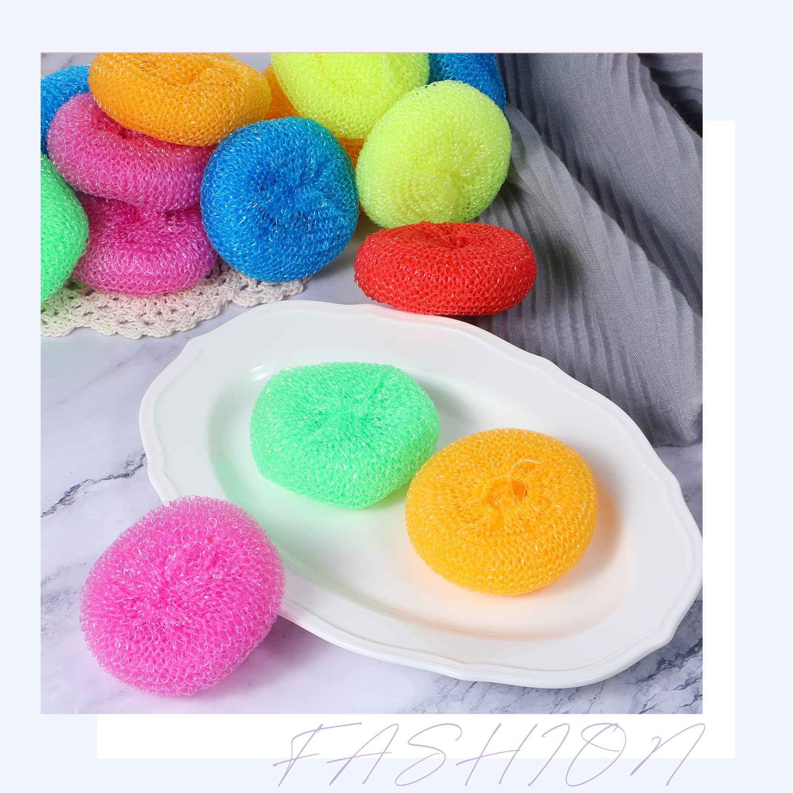 100 Pcs Plastic Scrubbers for Dishes, Round Pot Scrubbers for Kitchen Non Scr…