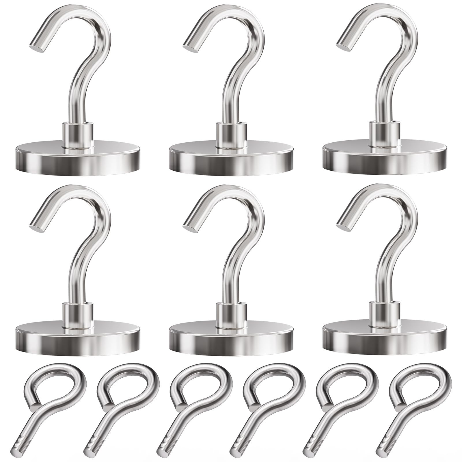 Neodymium Magnet Hooks 200 lbs Pull Force 1.65 Inch – Set of 6 for Home