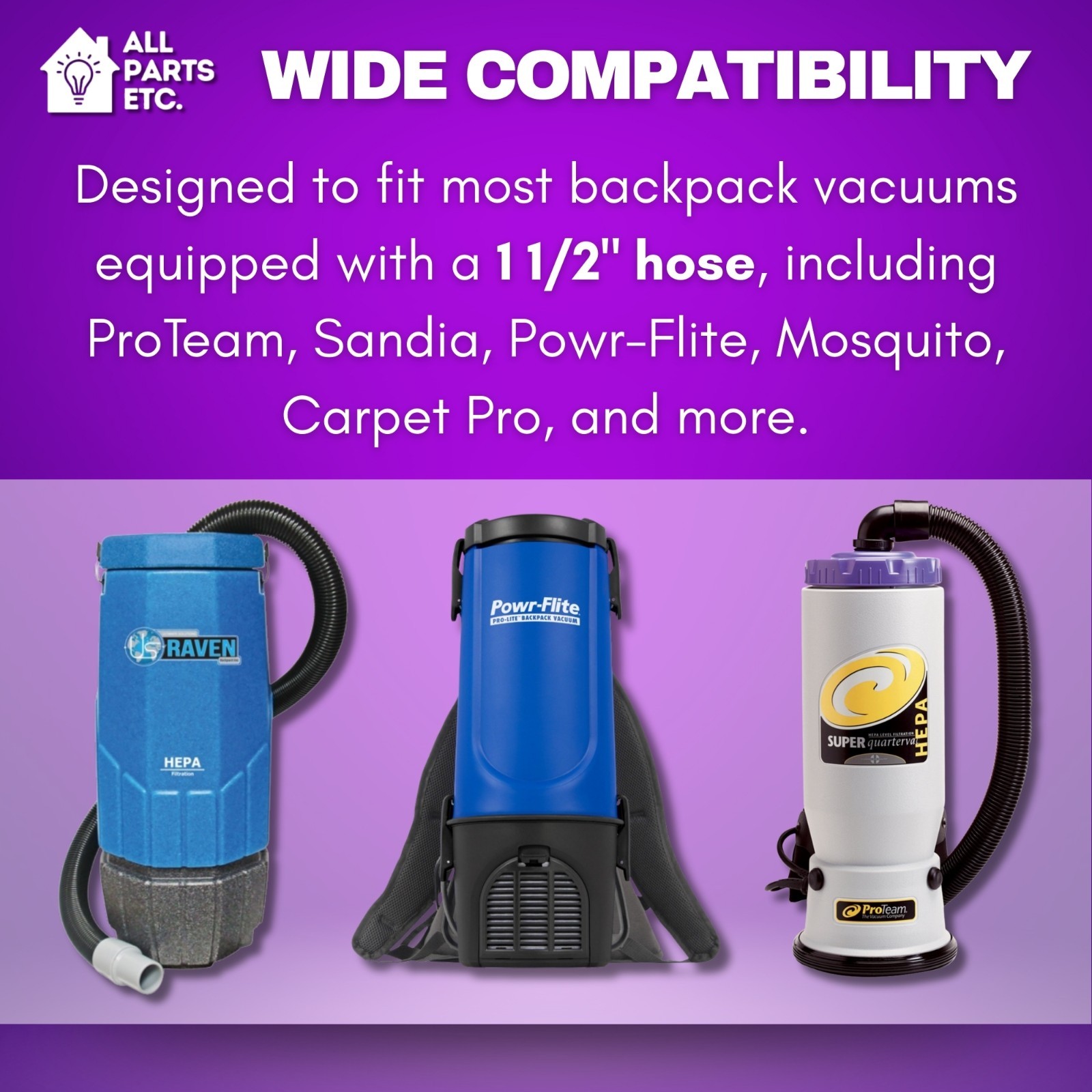 Commercial Backpack Vacuum Attachment Kit 1 1/2″ – for ProTeam and more