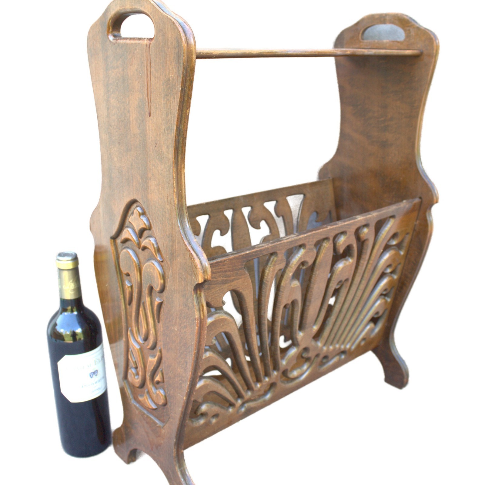 Authentic french wooden newspaper magazine rack storage Art Nouveau home decor