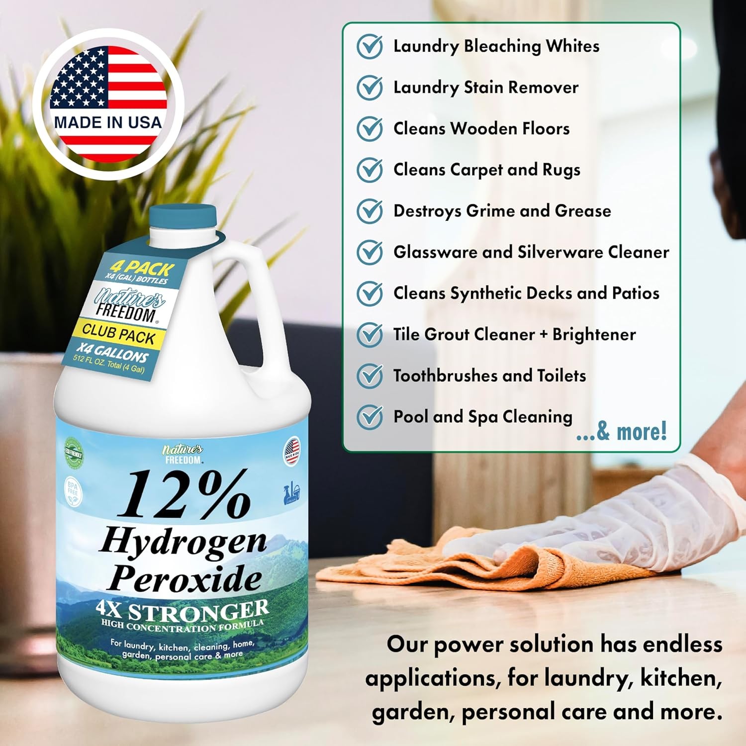 Freedom Hydrogen Peroxide 12%,4 Gallons, Purified Water and Food Grade H2O2 Only