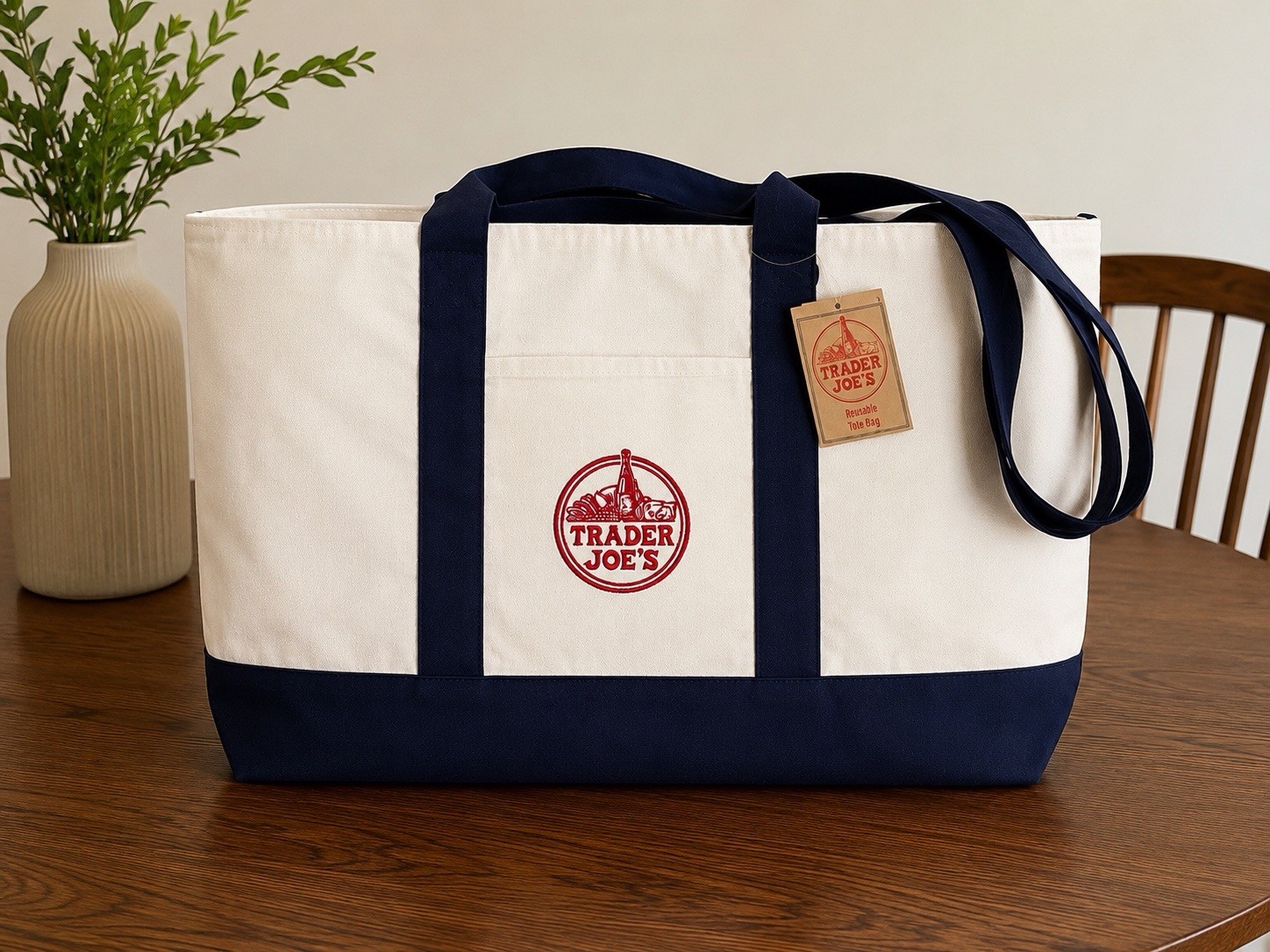 Trader Joe’s Canvas Large Tote Bag – Navy Blue authentic Brand NEW
