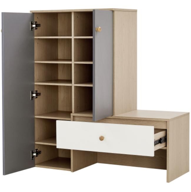 White Gray Shoe Cabinet 12 Pair Capacity Entryway Bench with Adjustable Shelves
