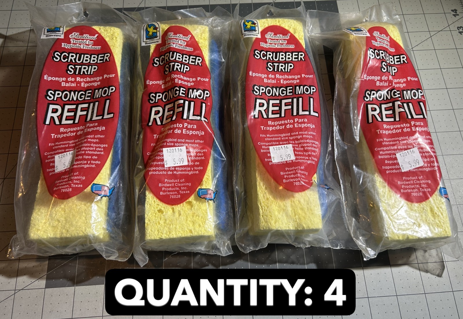 VINTAGE 4-PACK LOT BIRDWELL 381-24 CELLULOSE REPLACEMENT SPONGE MOP HEAD 9.25″
