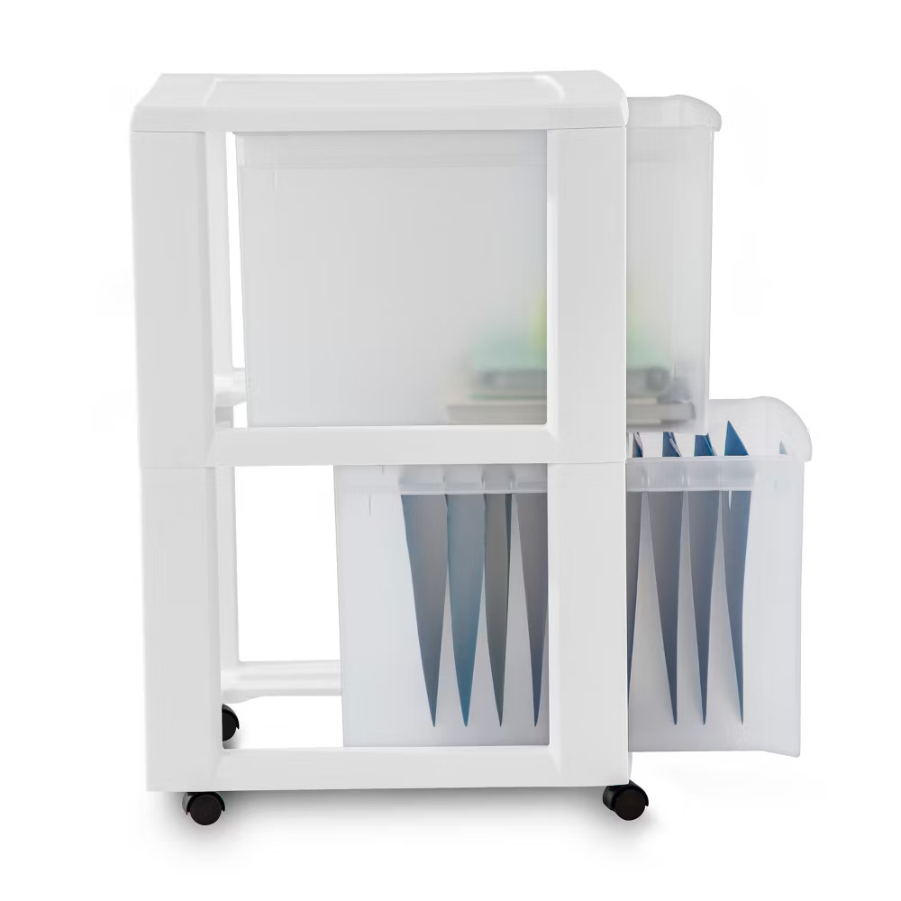 Sterilite Plastic 2 Drawers Modular Storage White 2-Drawer Cart White