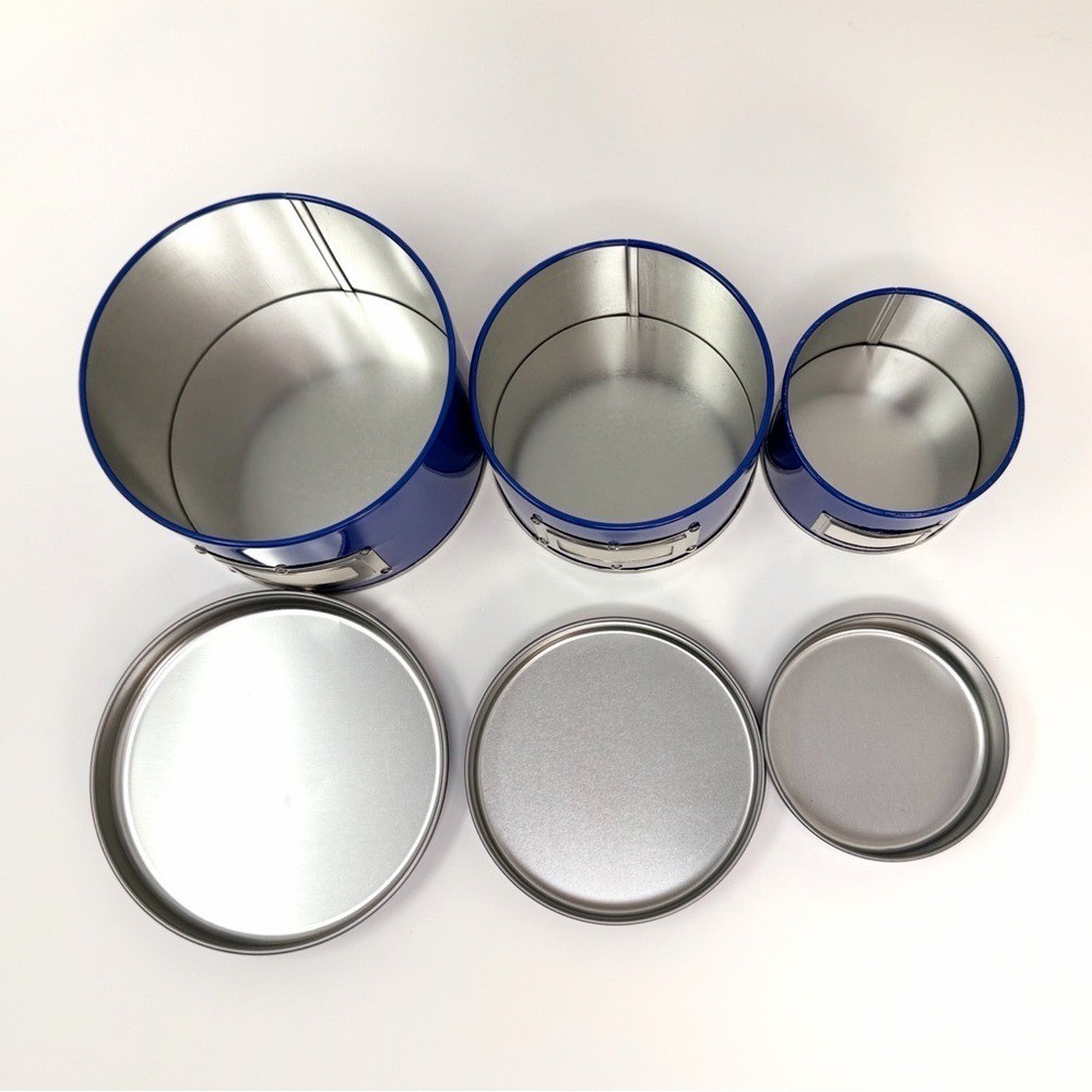 Blue Nesting Storage Tins Set of 3 Minimalist Home Organization Decor