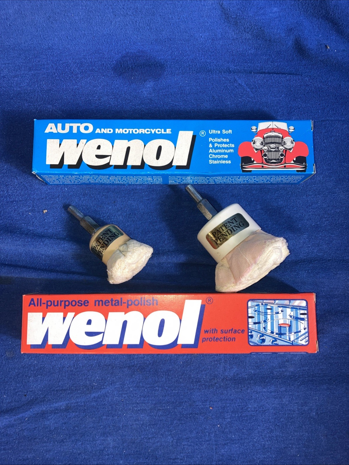 WENOL Metal Cleaner and Polish Kit, Red and Blue Tube Drill Polishing Pads