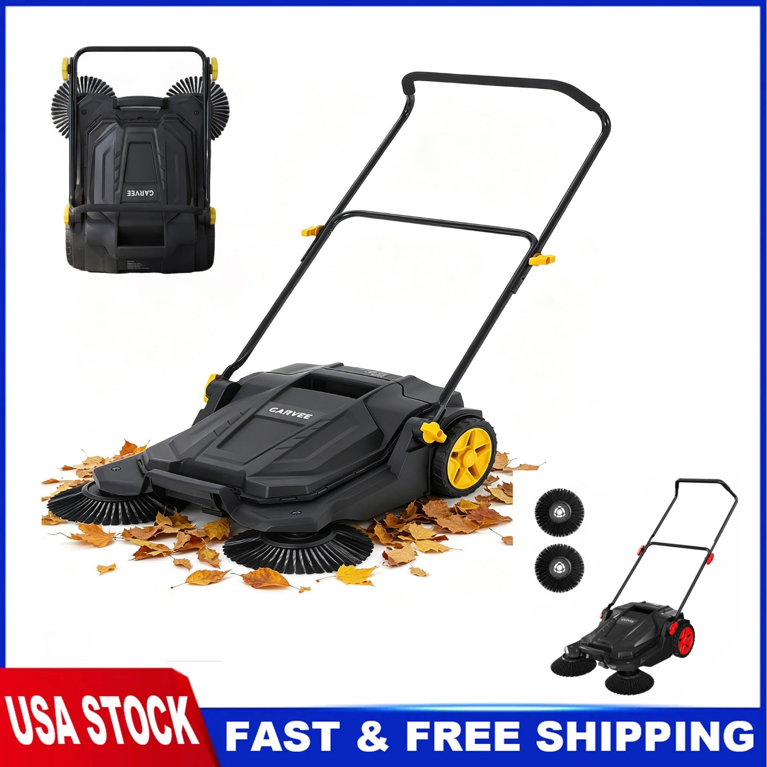 Walk-behind Hand Push Floor Sweeper 25.6″ Width 5 Gallon Waste Container Folding