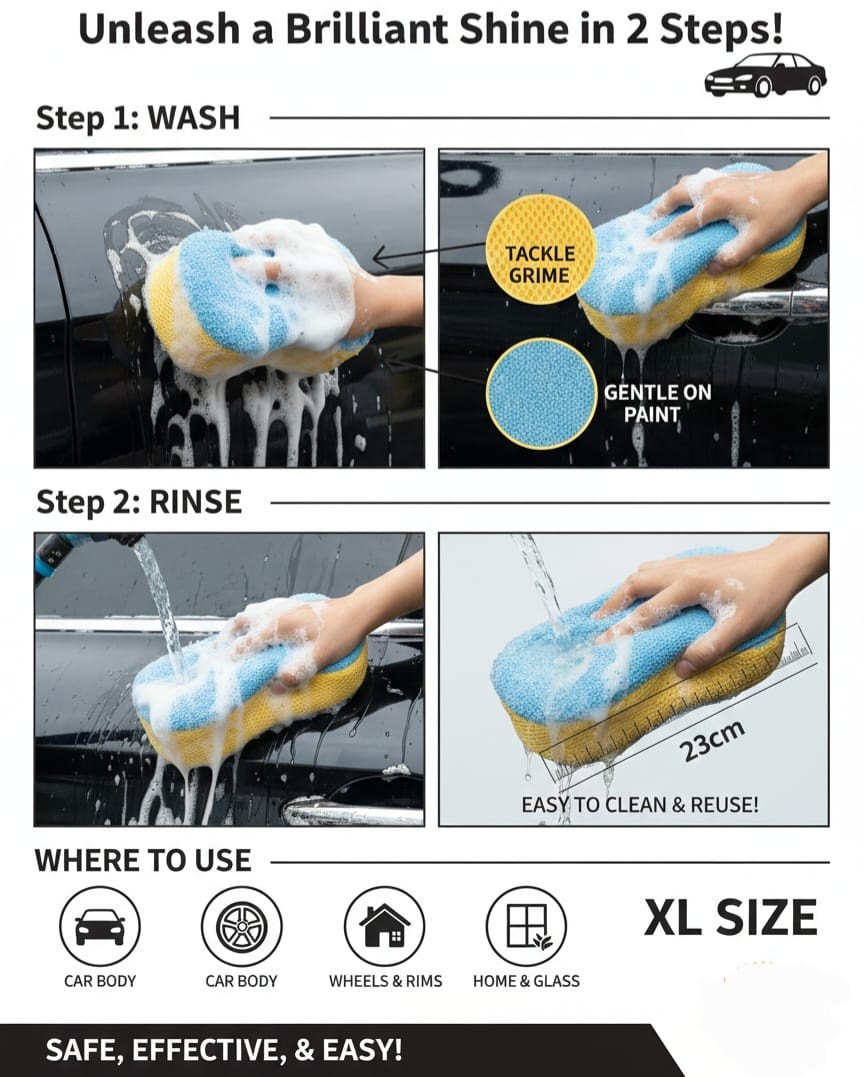 MR.DIY Microfiber Wash Sponge – Dual-Sided Cleaning Tool – 23cm x 11cm x 6.5cm