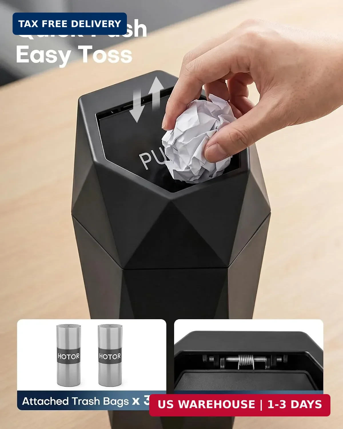 HOTOR Car Trash Can with Lid, Leakproof, Black, 2 Pack | Car Accessories for Int